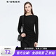 S.DEER【專享款】圣迪奧通勤女不規(guī)則領(lǐng)堆疊拼接不規(guī)則長袖T恤S21180217 黑色/91 S 160