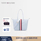 TOMMY HILFIGER【輕便大容量】25春夏女裝拼色織帶通勤手提單肩托特包 淺藍色C1O OS
