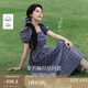 茵曼（INMAN）章若楠同款法式方領(lǐng)格紋連衣裙2025夏季新品女裝泡泡袖裙子 藏青 M