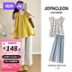 婧麒（JOYNCLEON）孕婦套裝新款孕婦上衣褲子孕期高級夏裝女孕婦裝孕婦褲夏薄款 黃色娃娃衫+茶色花邊褲【套裝】 L