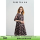 茶·愫【蝶戀花】puretea茶愫印花連衣裙女拼接蕾絲邊雪紡裙2025夏新款 石墨黑 M