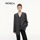 MO&Co.【C+系列】假兩件西裝2025秋新品無(wú)領(lǐng)墊肩廓形外套MBE3BLA018 深花灰色 XS /155