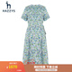 哈吉斯（HAZZYS）女裝 夏季款碎花顯瘦氣質(zhì)收腰圍裹式短袖連衣裙AQWSC03BC18 藍色BL L (165/88A40)