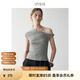 INSISFEMME【松弛感通勤】亞麻棉2025夏新款單肩扭結(jié)小飛袖修身多穿領(lǐng)T恤女 倫敦霧 L
