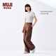 無(wú)印良品（MUJI）女式漢麻混斜紋抽褶寬版褲褲子女款25年夏季休閑褲女裝闊腿褲長(cháng)褲 棕色 XL (165/74A)