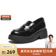Bata樂(lè )福鞋女2024秋商場(chǎng)英倫風(fēng)牛皮一腳蹬AGC03CA4 黑色 38