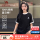 駱駝純棉T恤女2025春夏休閑簡約三條杠微寬松純棉短袖上衣男 N056A，幻影黑/無際白 ，中性【微寬版】 S
