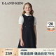 E·LAND KIDS童裝女童連衣裙25年夏季學(xué)院風(fēng)蝴蝶結(jié)拼色短袖裙 Navy藏青色/59 140cm 均碼
