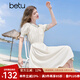 百圖betu女裝2025夏季新款短袖連衣裙撞色邊泡泡袖通勤裙子女2506T53 淺杏色 S