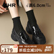 ZHR【秒增6CM】厚底樂福鞋女小個(gè)子顯瘦增高女鞋鏡面單鞋 J272黑色37