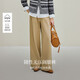 茵曼純棉休閑高腰闊腿褲2025秋女裝新款顯瘦寬松西裝褲 卡其色 27