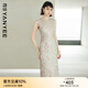 顏域優(yōu)雅氣質(zhì)提花連衣裙女裝2024新款秋季收腰顯瘦新中式圓領(lǐng)裙子 杏色 M