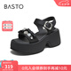 百思圖2025夏季商場(chǎng)新款厚底休閑露趾涼鞋女沙灘運(yùn)動(dòng)涼鞋I7171BL5 黑色 37