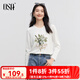 歐莎（OSA）白色印花長袖t恤女薄款2025年秋新款洋氣顯瘦上衣內(nèi)搭體恤百搭 白色 2XL