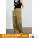 獨(dú)束大碼女裝寬松工裝拖地長(zhǎng)褲女秋裝新款微胖mm休閑復(fù)古百搭褲子潮 卡其色 XL