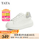他她（TATA）小白鞋2025夏季新款奶油泡泡厚底女鞋增高松糕鞋板鞋 白/銀（跟高6cm） 36
