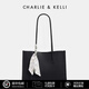 CHARLIE & KELLI品牌 CK輕奢包包女包2025新款生日禮物女荔枝紋大容量單肩托特包黑色