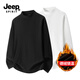 JEEP SPIRIT吉普【兩件裝】德絨衛(wèi)衣男秋冬季新款長袖t恤男士打底衫加絨內(nèi)搭 黑色+白色 XL （建議120-140斤）