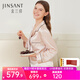 金三塔真絲睡衣女100%桑蠶絲外穿涼感兩件套睡褲居家服七夕禮物 [熱薦]19姆米香妃色 XL