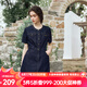 Olrain【七夕】歐芮兒牛仔連衣裙女夏季新款復(fù)古洋氣減齡圓領(lǐng)短裙 普魯士藍(lán) L