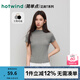 熱風(fēng)短袖t恤女2025年夏季新款女士半高領(lǐng)休閑miu復(fù)古美式顯瘦修身短T 09灰色 L
