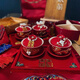 LZJV喜結連理敬茶杯婚慶用品陪嫁對杯diy手作裝飾陶瓷蓋碗結婚改口杯 鵲笑鳩舞【敬茶杯一對】