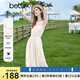 百圖betu女裝2025夏季新款連衣裙無袖西米亞吊墜花邊裙子女2507T49 淺杏色 M