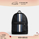 蔻馳（COACH）【七夕情人節(jié)禮物】奧萊男士經(jīng)典標(biāo)志VARSITY條紋圖案WEST雙肩包 炭黑色/丹寧藍(lán)色/粉筆白色