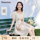 朵以（Duoyi）2025夏季新款度假風(fēng)法式復古繡花印花碎花刺繡圓領(lǐng)珠子連衣裙 杏底粉花 S