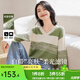 歐莎（OSA）【香草云衫】草甸綠條紋V領(lǐng)針織衫毛衣女長(cháng)袖上衣2025秋季新款 綠色 XL