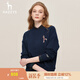 哈吉斯（HAZZYS）女裝 春秋季拼色LOGO休閑圓領(lǐng)活力衛(wèi)衣ABTSE0BCF03 藏青色NV XL (170/92A 42)