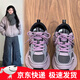 百麗鞋子女2025新款春秋季厚底老爹鞋女秋季軟底輕便運動(dòng)鞋 紫色   37