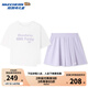 Skechers斯凱奇透氣女童夏季寬松t恤短袖短裙兒童運動(dòng)套裝L225G038 蘭花紫色/01X5 150