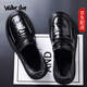 Walker Shop 軟羊皮大頭商務(wù)通勤皮鞋腳寬休閑男鞋新款厚底增高一腳蹬樂(lè )福鞋 黑色【套腳款】 40