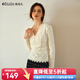 Olrain歐芮兒2025新款女裝秋季法式溫柔浪漫杏色絨感蕾絲衫短款上衣 米白色 L