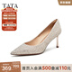 他她（TATA）酒杯鞋婚鞋新娘鞋伴娘鞋宴會(huì )高跟鞋女鞋細跟配裙子單鞋新 粉金（7cm）-流光款 38