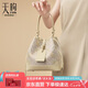 PmSix女包國(guó)風(fēng)牛皮織錦復(fù)古包新中式牛皮百搭水桶包女友七夕情人節(jié)禮物