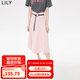 LILY夏新款女裝氣質(zhì)時(shí)尚通勤款優(yōu)雅高腰復(fù)古半身裙傘裙 120淺粉 M