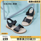 奧康官方女鞋 媽媽鞋夏季新款牛皮百搭舒適平底一字帶涼鞋女 黑色1224821023 37