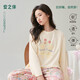 安之伴睡衣女春秋季天然棉甜美蝴蝶結花女士家居服可外穿 貝殼黃 XL