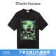 Charlie Luciano夢境做舊夜光T恤新款小丑圣誕老人92137情侶男女同款cl短袖男 深灰色 XS 160