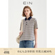 EIN言?；陾l紋撞色POLO領(lǐng)文藝休閑寬松短袖T恤上衣女2025夏季新款 墨藍(lán) M