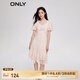 ONLY時(shí)尚少女印花泡泡袖V領(lǐng)中裙連衣裙女|123207122 HBG 粉色玫瑰滿(mǎn)印PINK ROSE AOP S (160) 80A