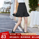 betu百圖女裝高腰顯瘦碎花雪紡半身裙小魚尾a字短裙裙子女2202T48 黑色 M