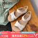 卓詩(shī)尼牛皮革涼鞋2025新款女士夏日外穿厚底顯高休閑媽媽涼鞋 米白色 39