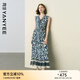 顏域碎花背心連衣裙女2025夏季新款法式復古拼接收腰V領(lǐng)魚(yú)尾長(cháng)裙 藍花 M