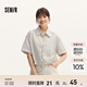 森馬（Semir）中袖襯衫女短款條紋寬松慵懶風(fēng)夏季翻邊袖抽繩仿麻襯衣松弛感 咖色調00455 L