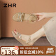 ZHR涼鞋女夏季時尚百搭坡跟女鞋厚底沙灘增高女鞋 AY161 杏色 37 