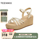 天美意一字帶涼鞋商場(chǎng)同款交叉條帶坡跟百搭女鞋2025夏新款COO10BL5 米色 37