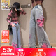 奧特曼童裝女童褲子春秋季新款時(shí)尚兒童牛仔褲女孩韓版百搭闊腿褲秋裝潮 藍(lán)色 120 建議110-120cm6-7歲